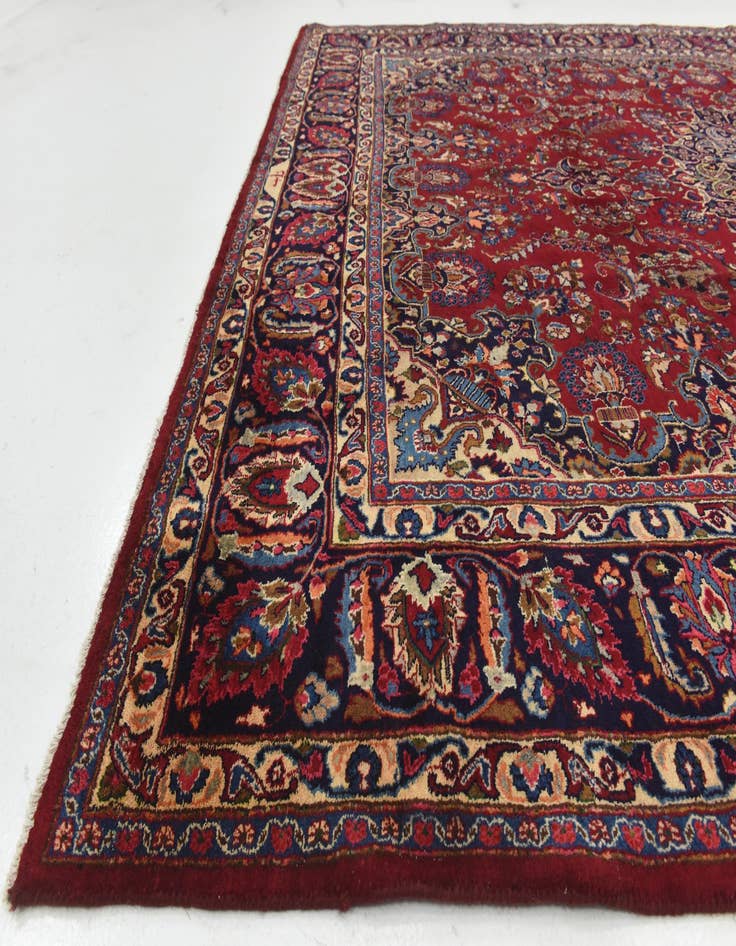 Detail image of  9' 7 x 13'  Hand Knotted Mashad Persian Wool Rug