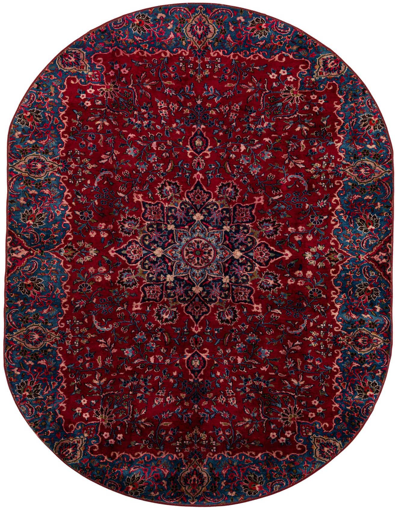 A 6x9 rectangular Rugs.com Mashad rug featuring a detailed red and blue Persian floral pattern with a central medallion.