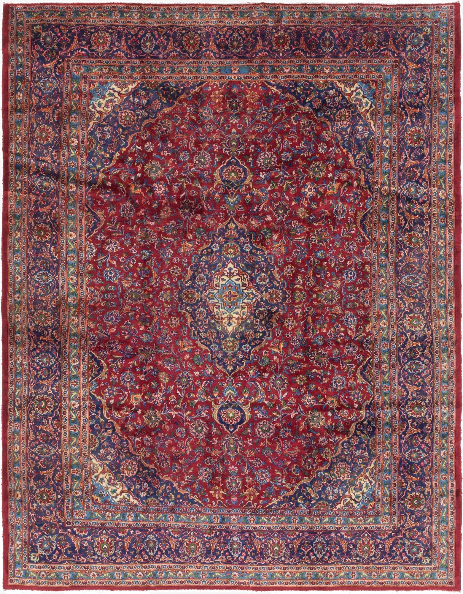  9' 9 x 13' 2  Hand Knotted Mashad Persian Wool Rug
