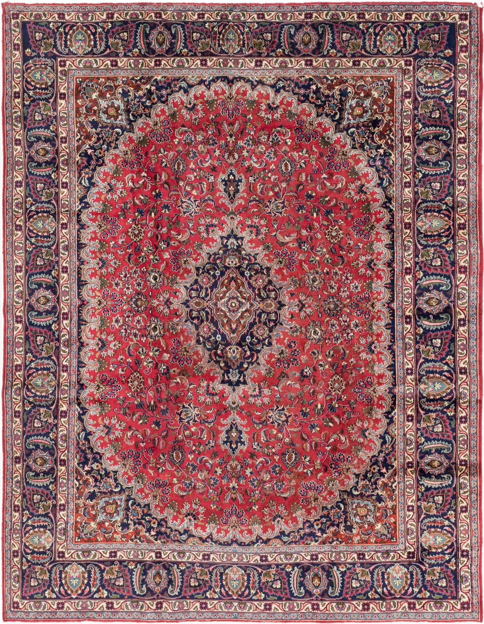  9' 7 x 12' 7  Hand Knotted Mashad Persian Wool Rug