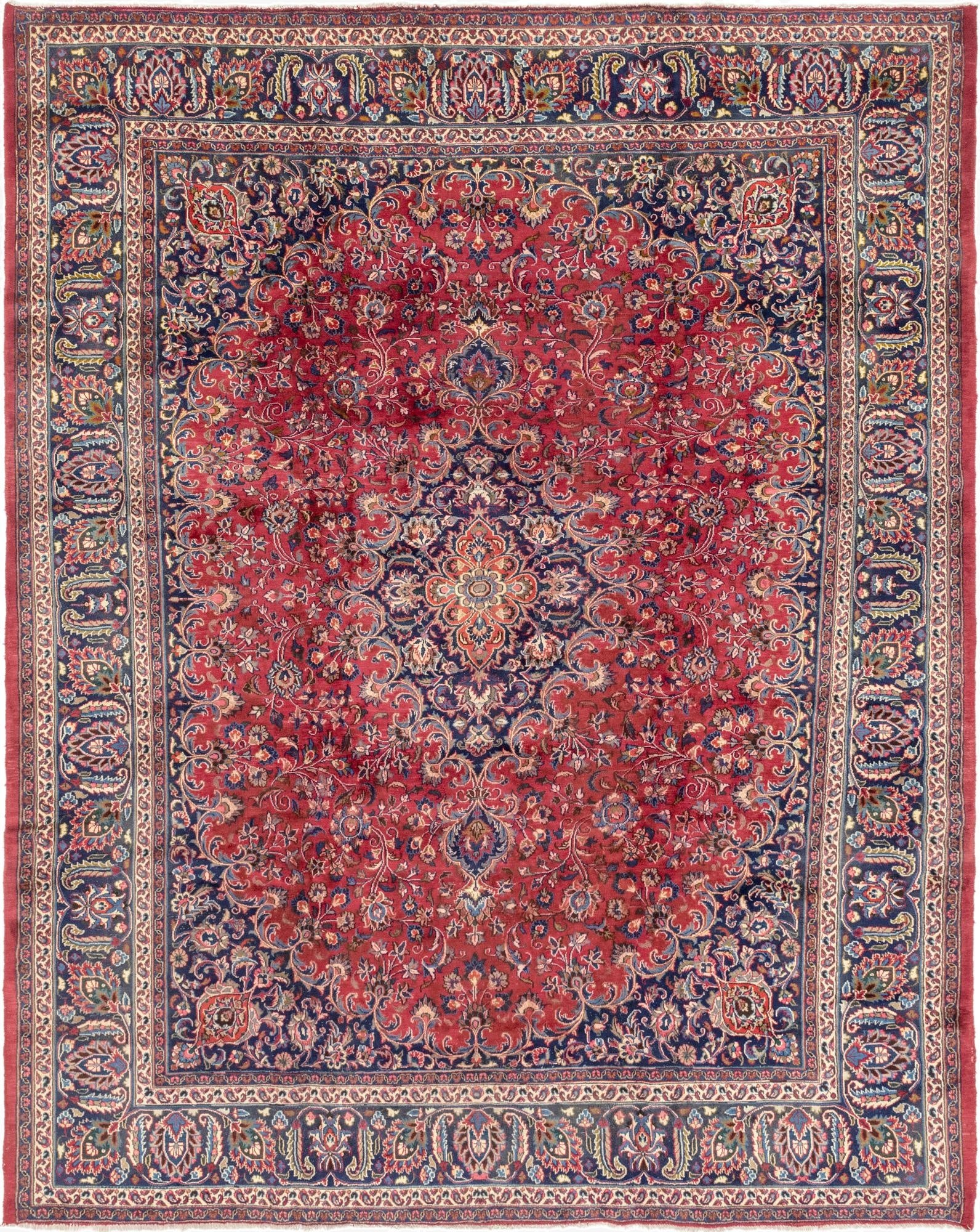  9' 8 x 12' 7  Hand Knotted Mashad Persian Wool Rug