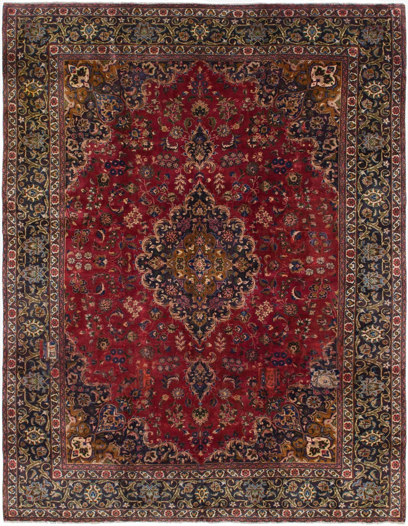  9' 6 x 12' 6  Hand Knotted Mashad Persian Wool Rug