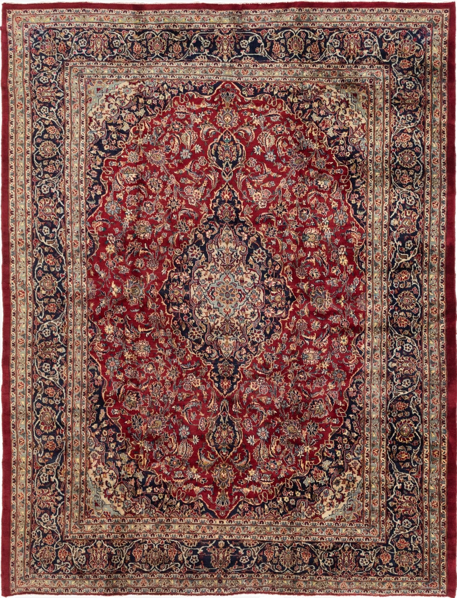  9' 7 x 12' 7  Hand Knotted Mashad Persian Wool Rug