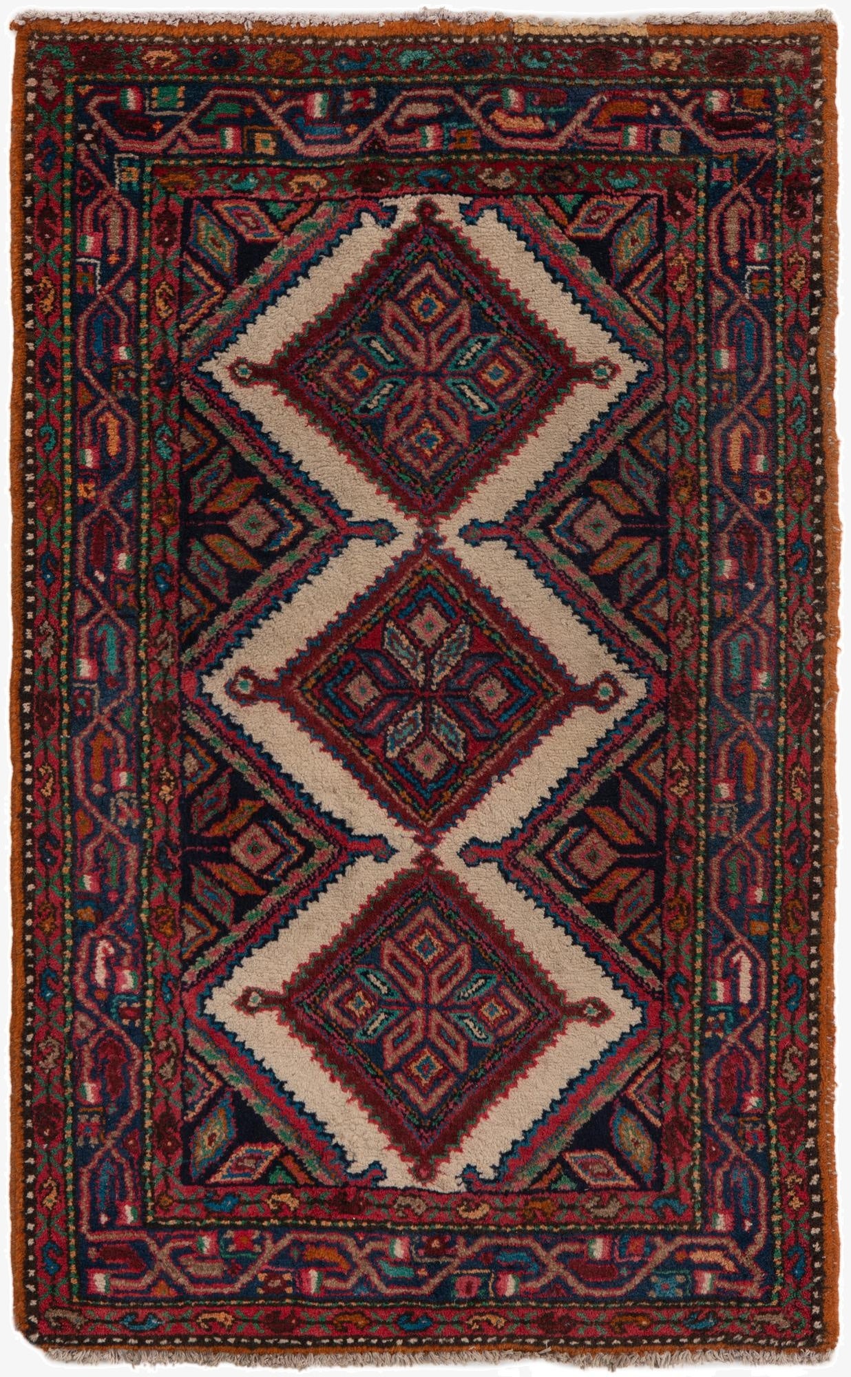  2' 9 x 4' 5  Hand Knotted Mazlaghan Persian Wool Rug