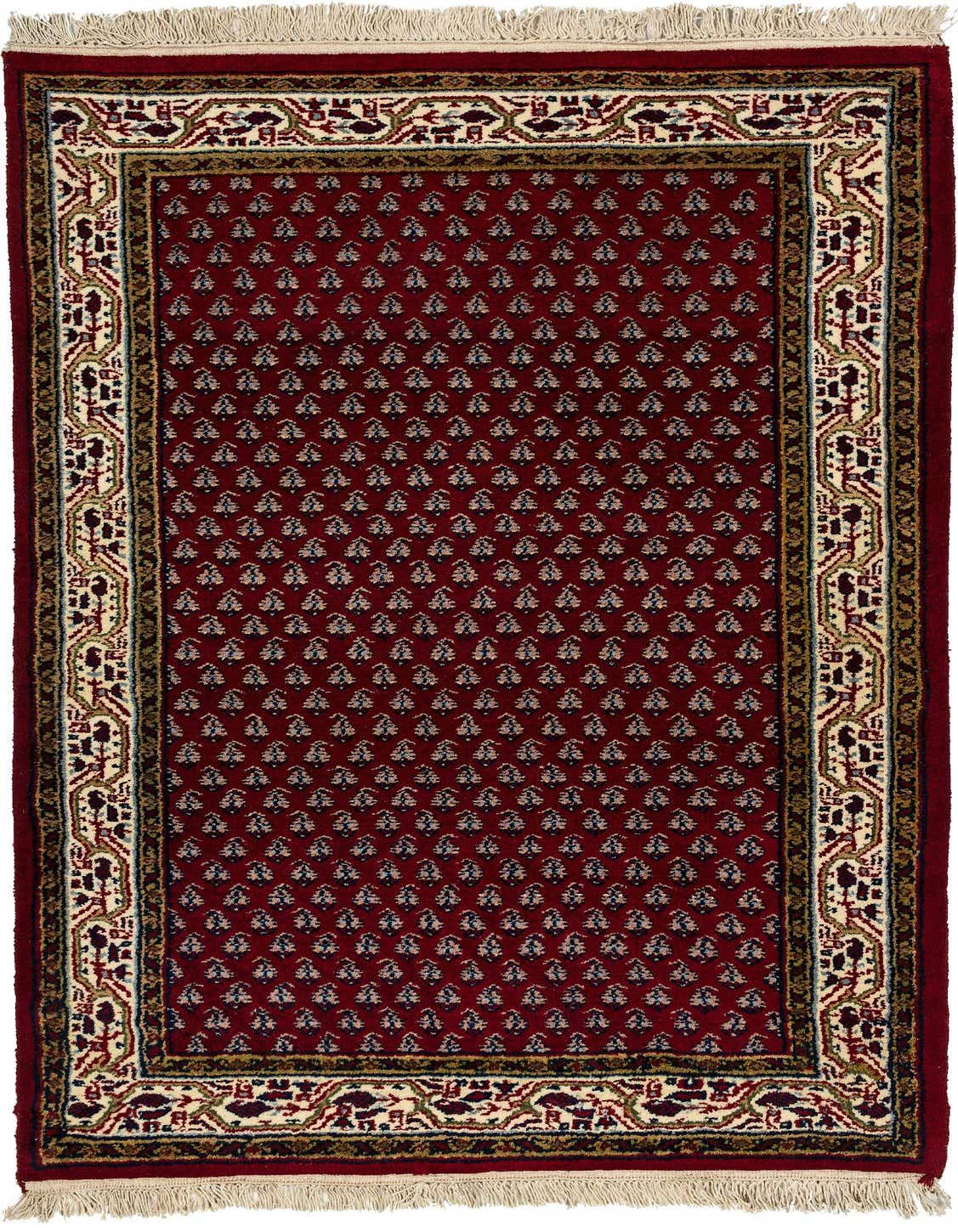 A 3x5 rectangular red Mir wool rug with a traditional Oriental pattern and decorative border, suitable for an entryway.