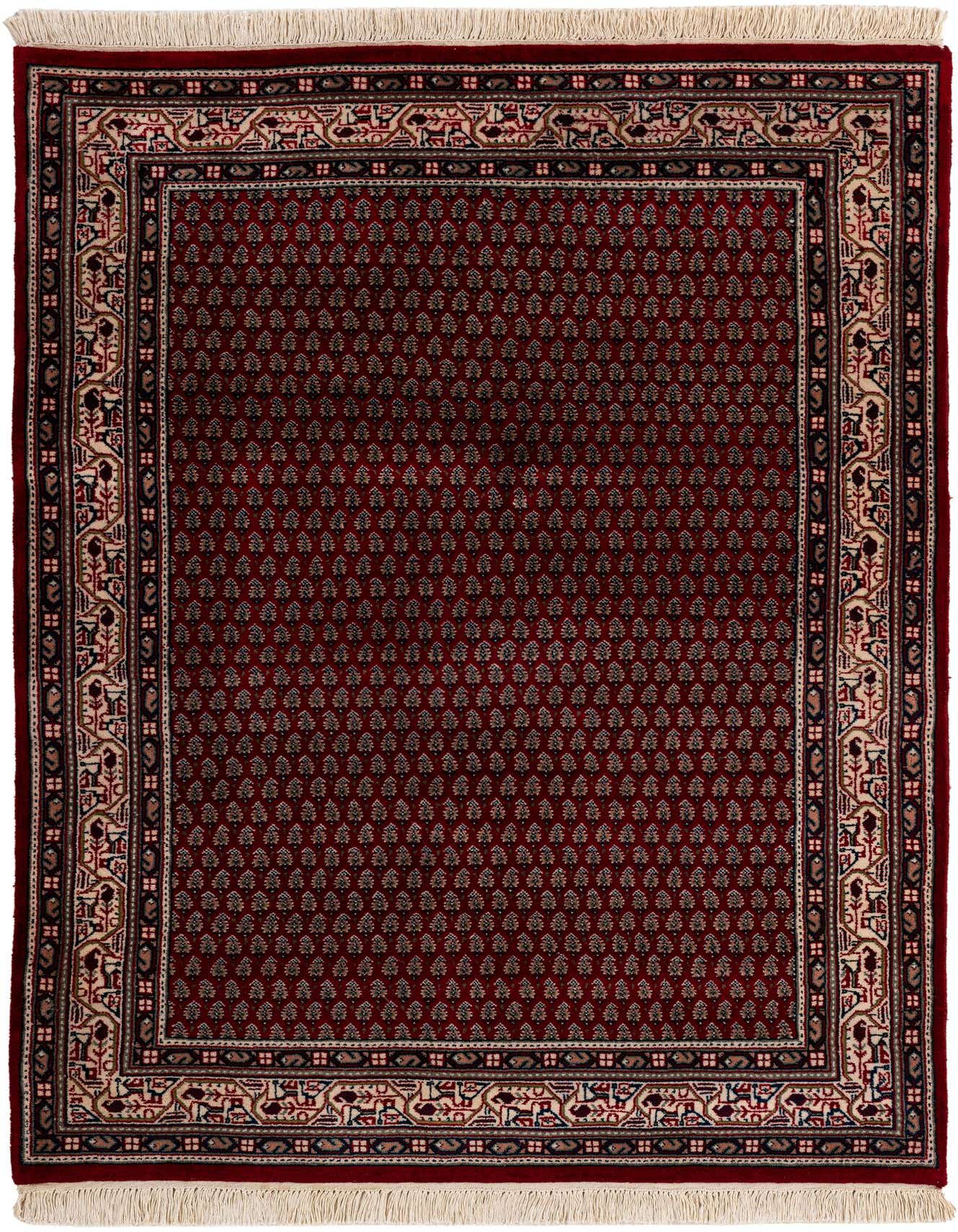 A 4x6 rectangular red traditional Oriental wool rug with intricate floral patterns and a detailed border, suitable for various indoor rooms.