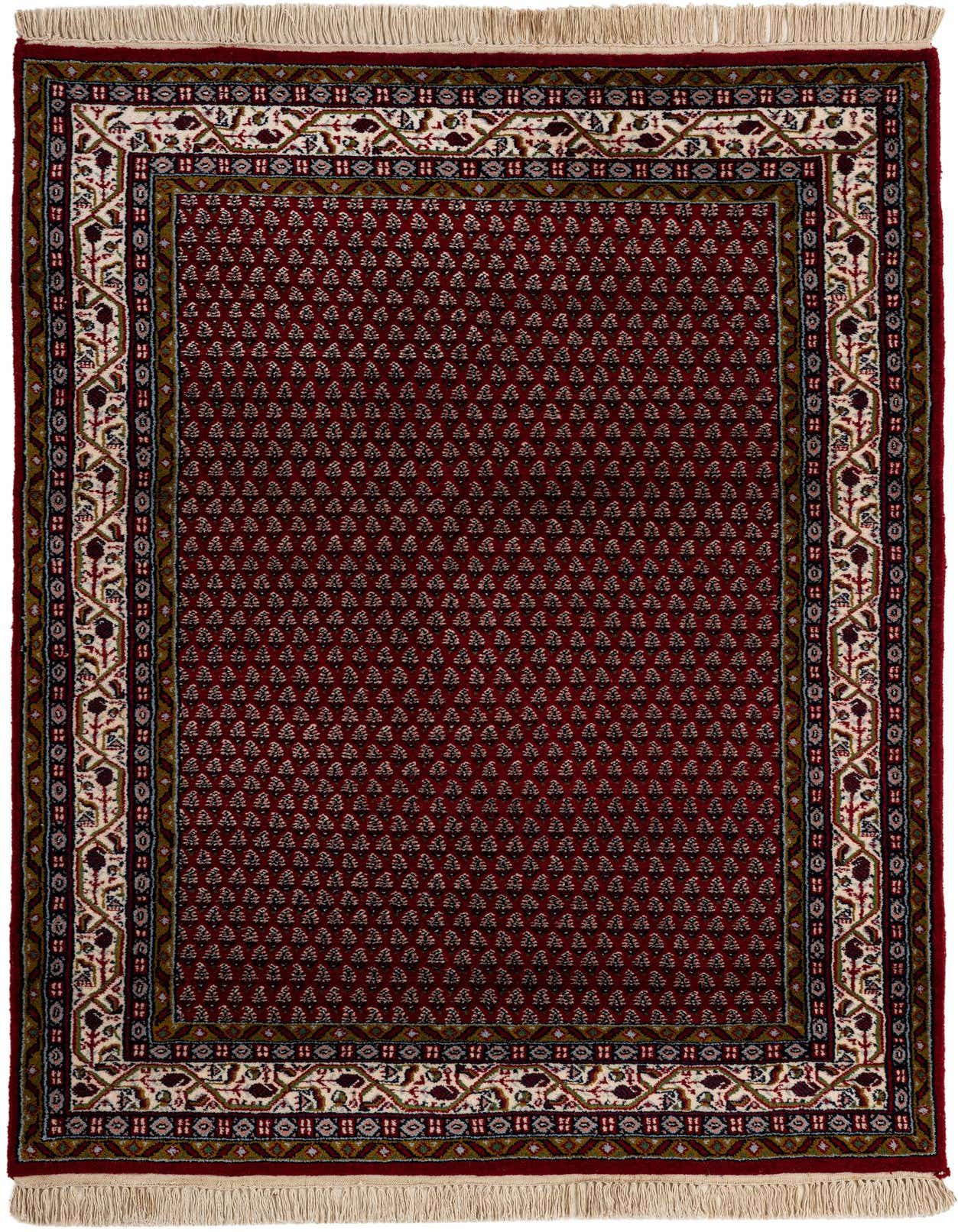 A 4x6 rectangular Mir collection rug in deep red with a detailed traditional Oriental pattern and cream border, suitable for any indoor room.