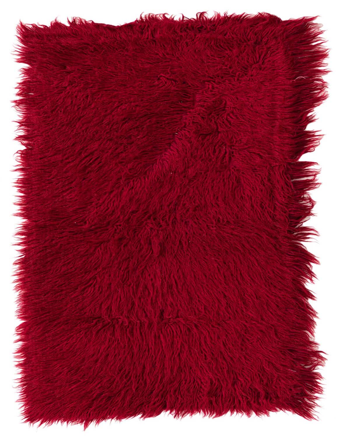 A vibrant 3x4 rectangular shag rug in a rich red color, featuring a plush, high-pile texture.