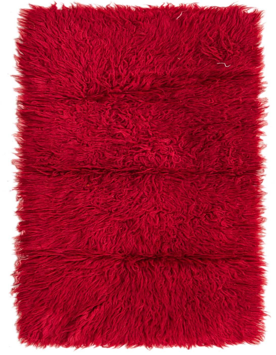 A vibrant red 3x4 rectangular shag rug with a plush, shaggy texture, perfect for adding warmth to an indoor space.