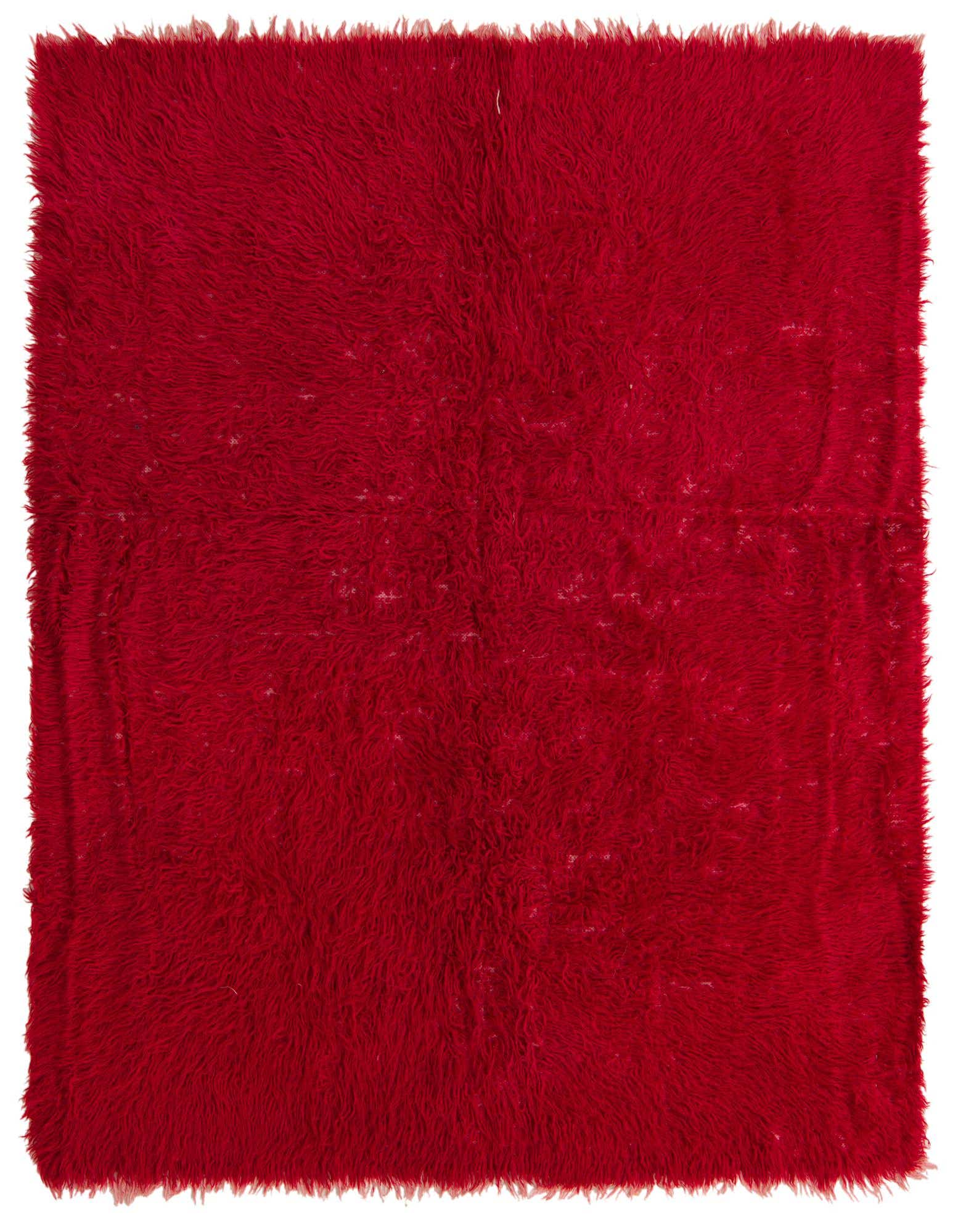 A vibrant 5x8 rectangular red shag rug with a plush, textured pile, perfect for a modern living room.