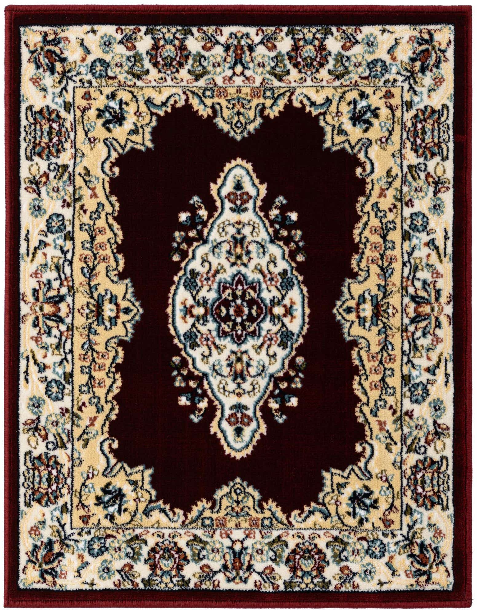A 2x3 rectangular indoor rug featuring a traditional Oriental medallion pattern in shades of red, cream, and blue.
