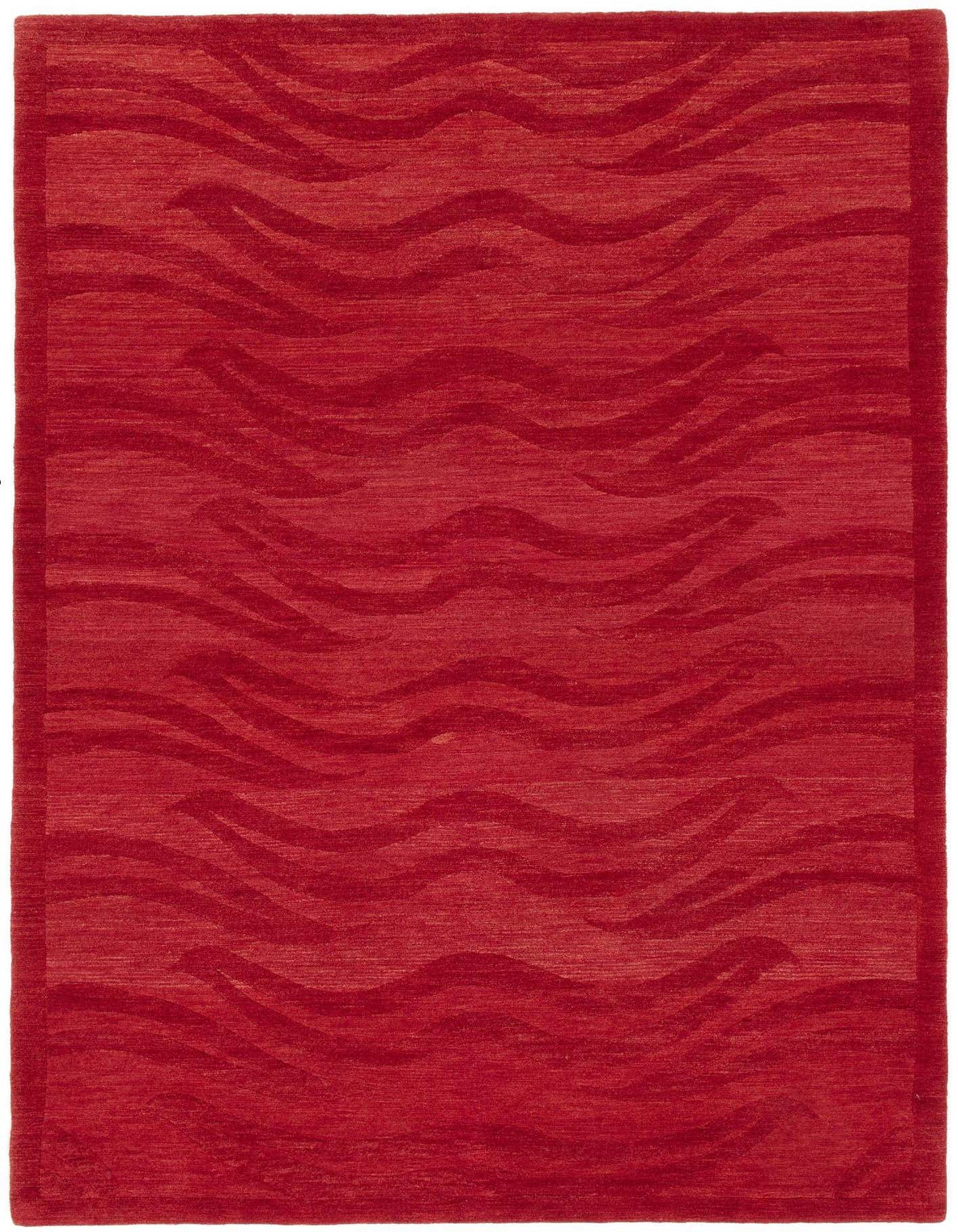 A 4x6 rectangular Odegard rug in deep red with a subtle modern wave pattern, suitable for an indoor living space.