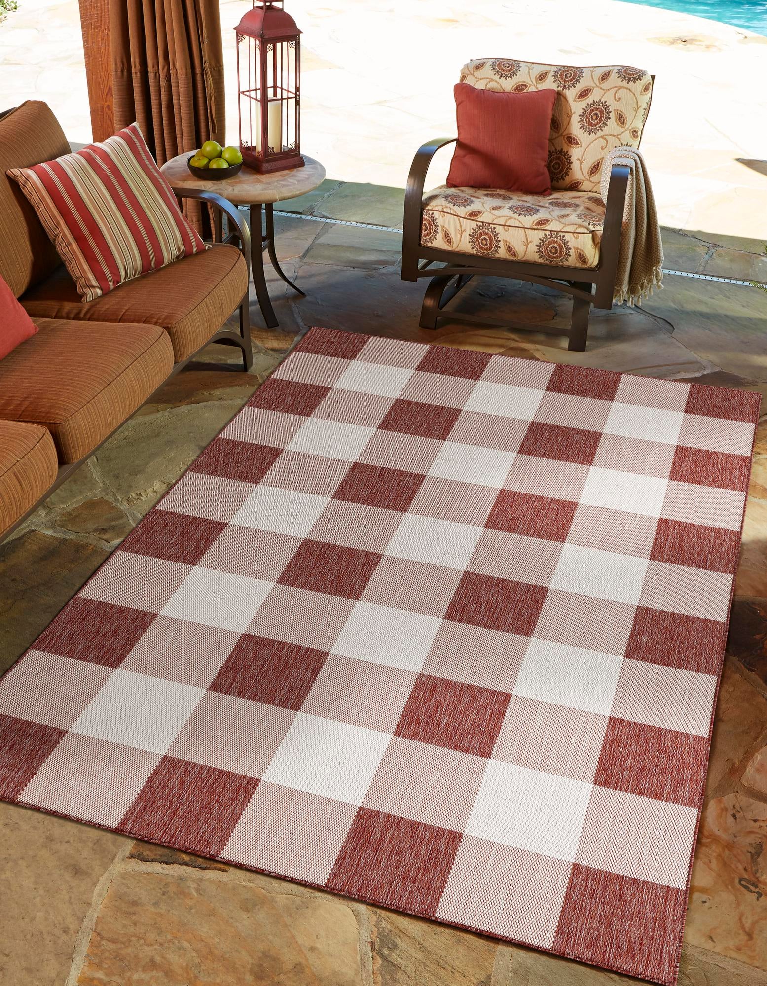 Red 7' 10 x 10' Checkered Indoor / Outdoor Rug | Rugs.com