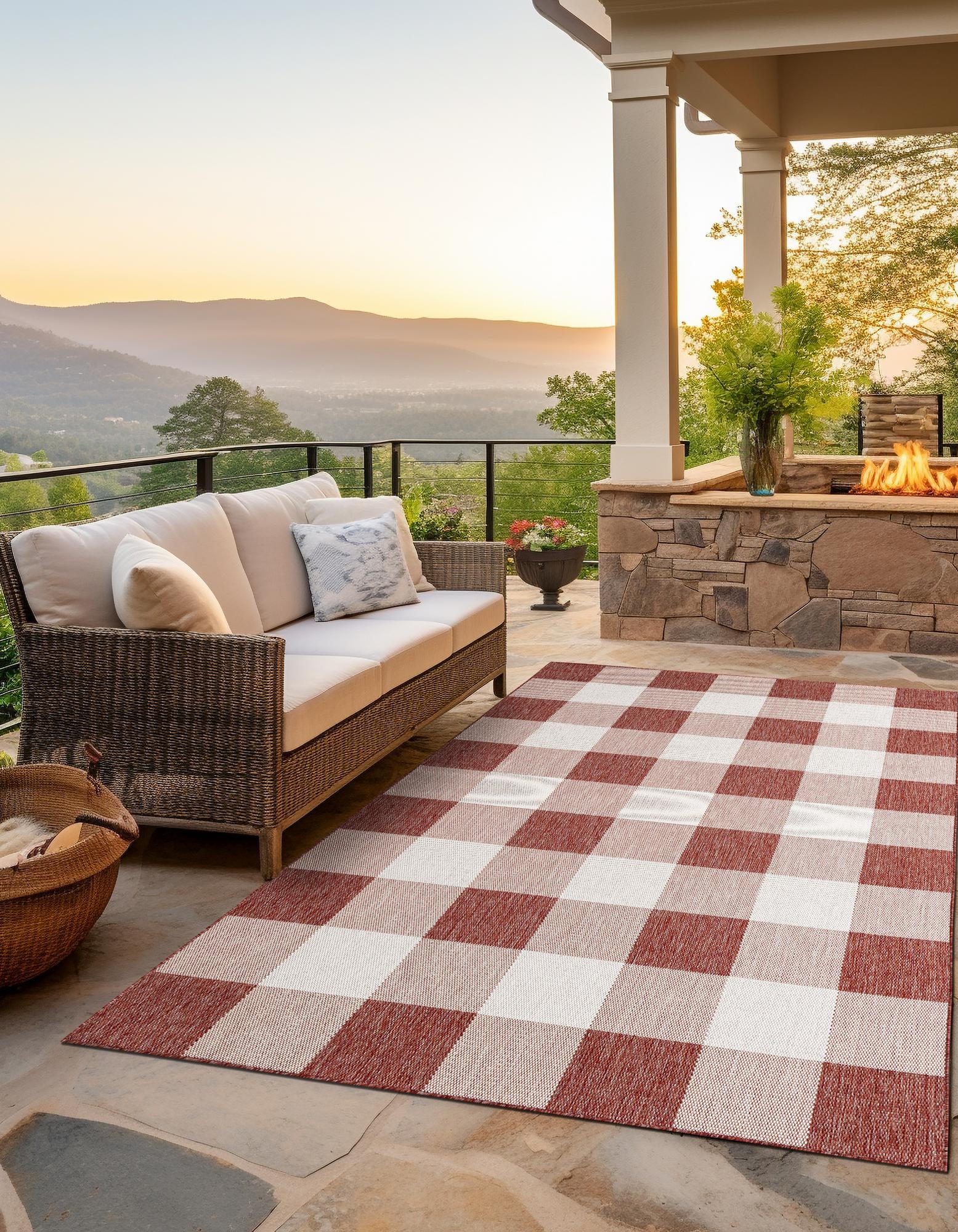 Red 7' 10 x 10' Checkered Outdoor Rug | Rugs.com