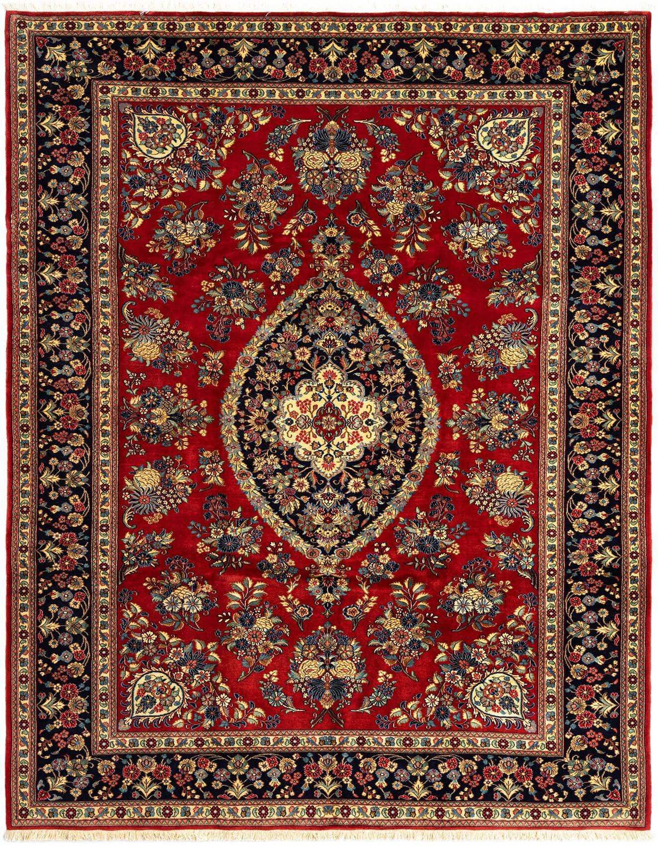 A 7x10 rectangular red Persian rug with an intricate floral medallion and border pattern.