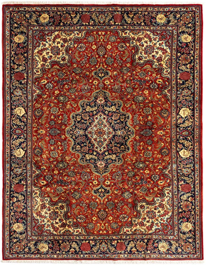  6' 7 x 9' 9  Hand Knotted Qom Persian Rug