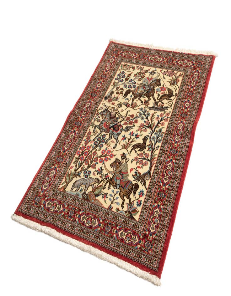 Detail image of  3' 5 x 5'  Hand Knotted Qom Persian Rug