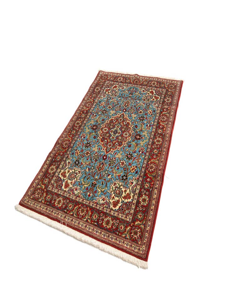 Detail image of  3' 7 x 5' 3  Hand Knotted Qom Persian Rug