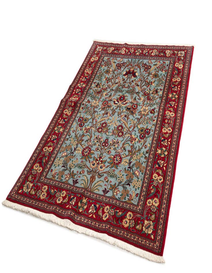 Detail image of  4' 9 x 7'  Hand Knotted Qom Persian Rug