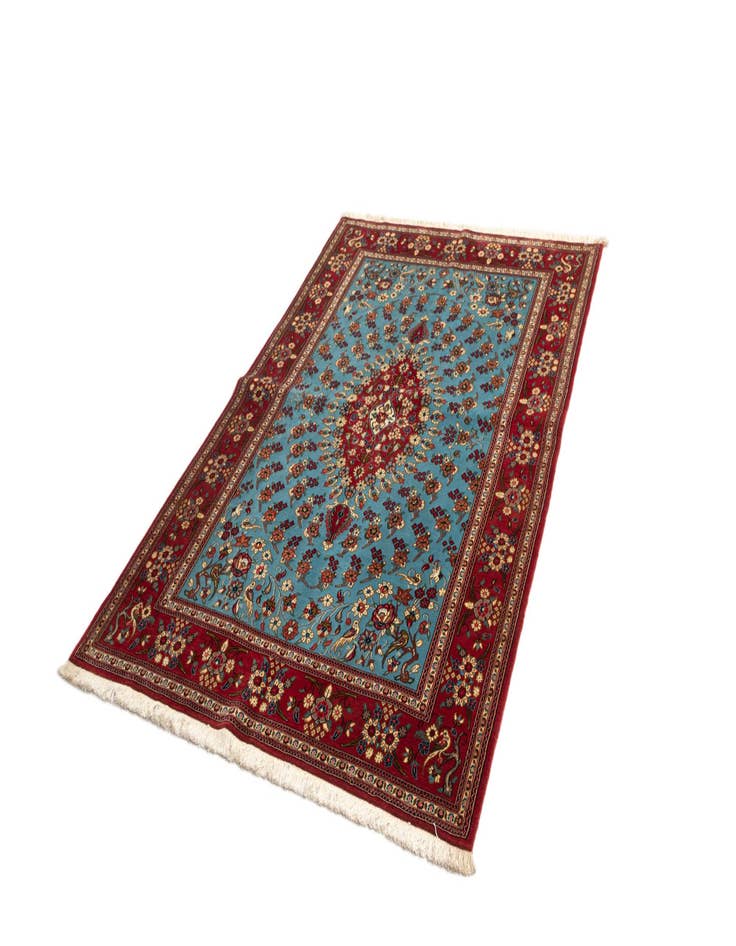 Detail image of  4' 8 x 7'  Hand Knotted Qom Persian Rug