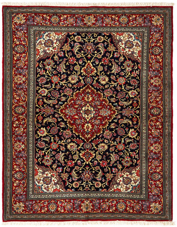  4' 8 x 7' 2  Hand Knotted Qom Persian Rug