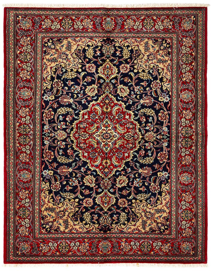  4' 9 x 7' 1  Hand Knotted Qom Persian Rug