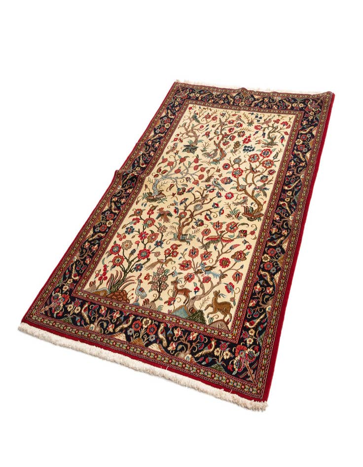 Detail image of  4' 8 x 7'  Hand Knotted Qom Persian Rug