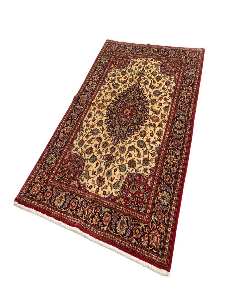 Detail image of  4' 9 x 7'  Hand Knotted Qom Persian Rug