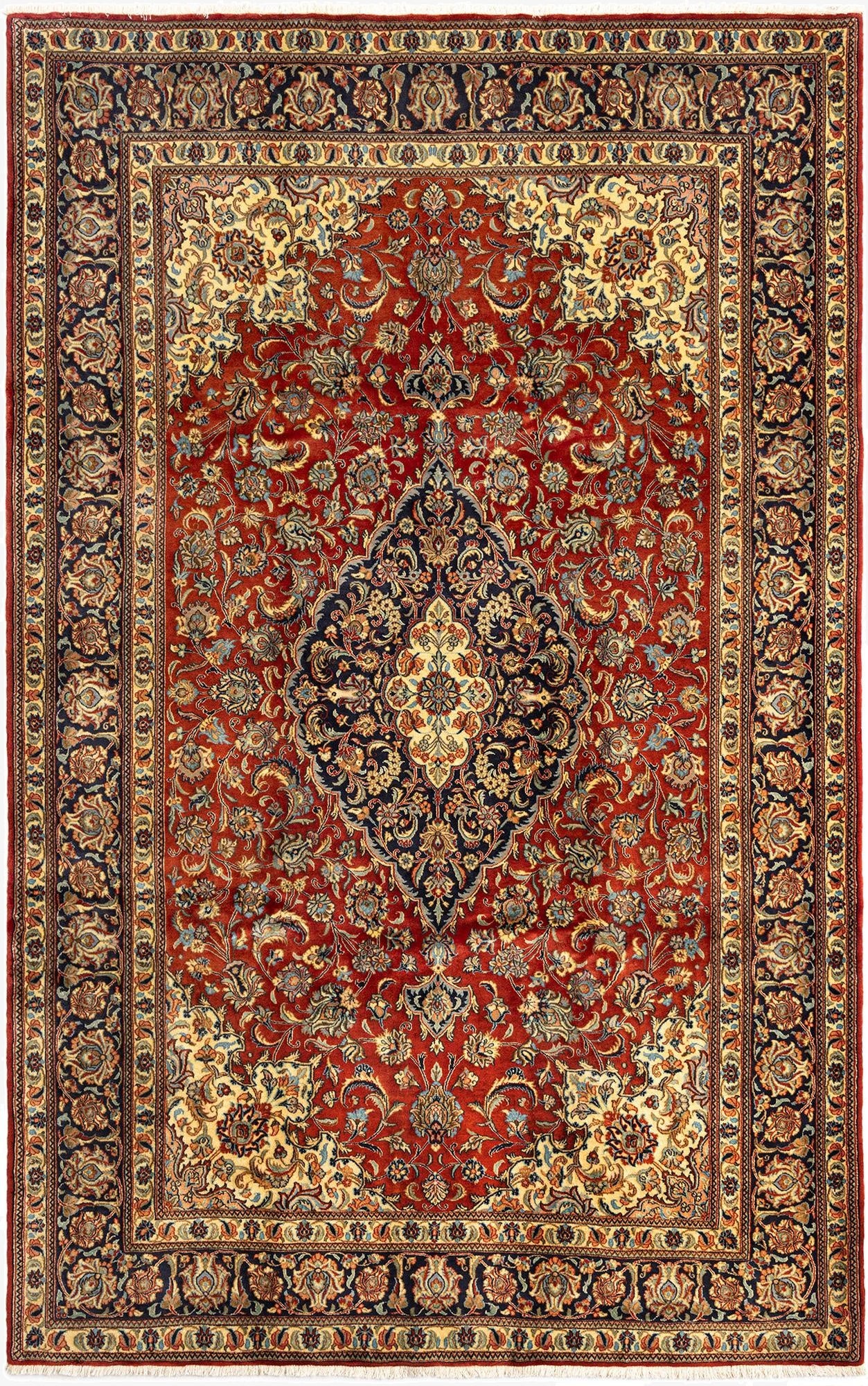  6' 7 x 10' 6  Hand Knotted Qom Persian Rug