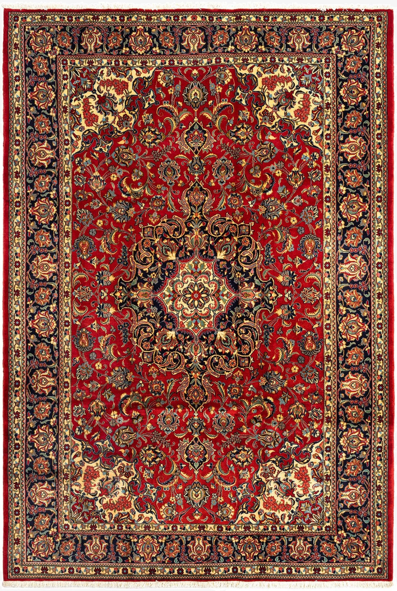  6' 6 x 9' 7  Hand Knotted Qom Persian Rug