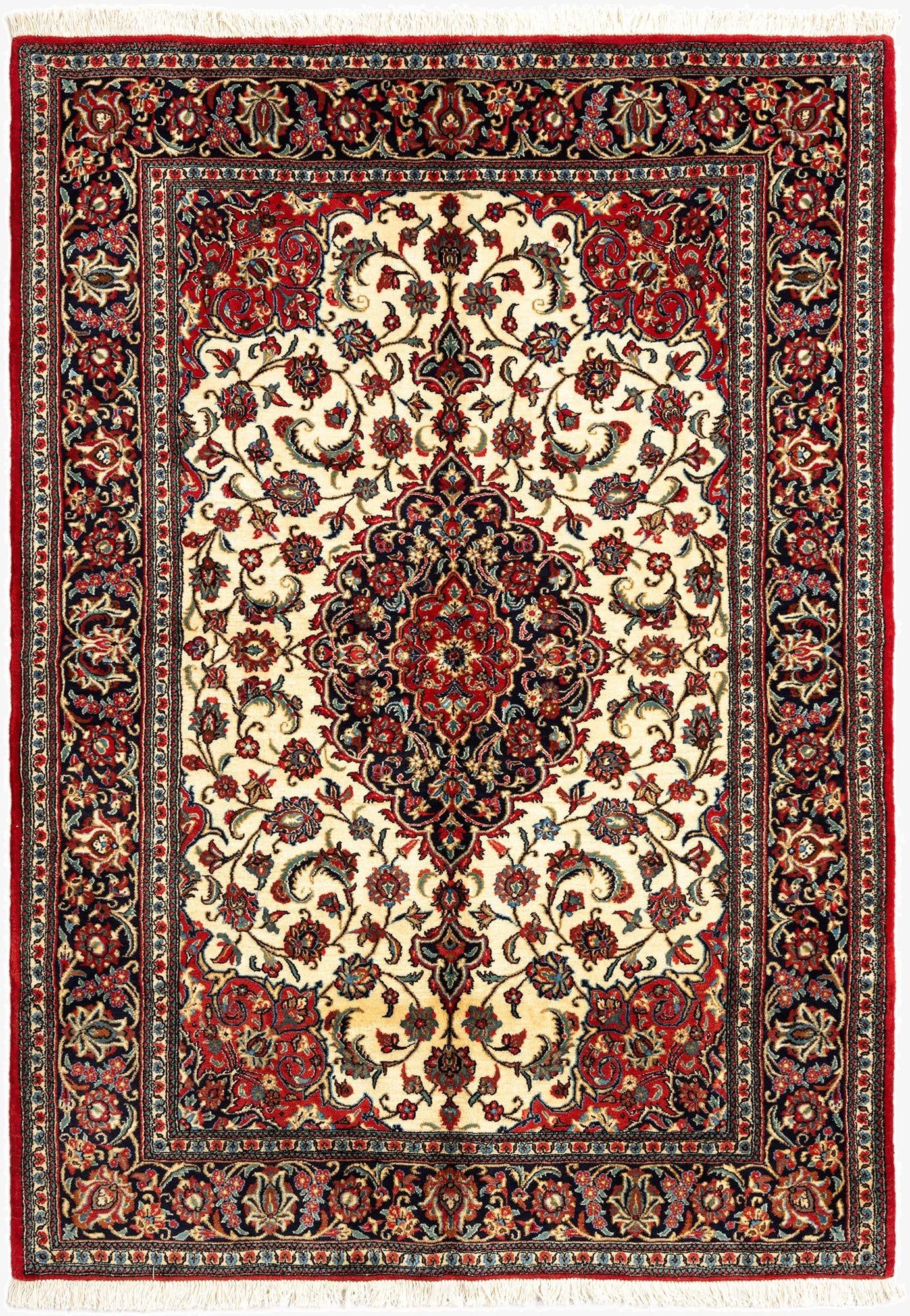  4' 9 x 6' 10  Hand Knotted Qom Persian Rug