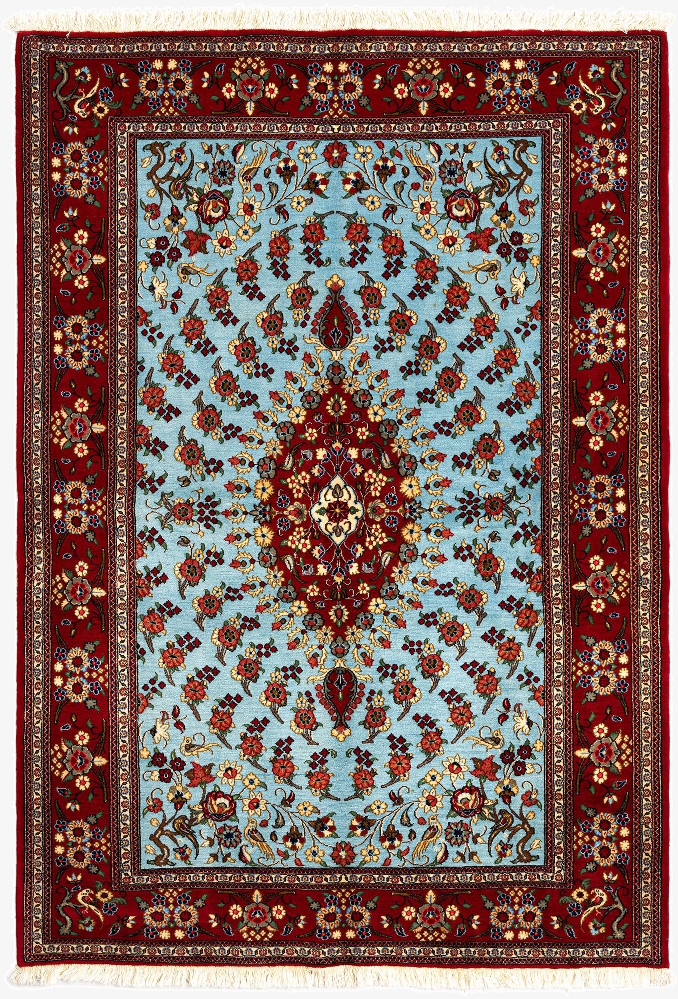  4' 8 x 6' 8  Hand Knotted Qom Persian Rug