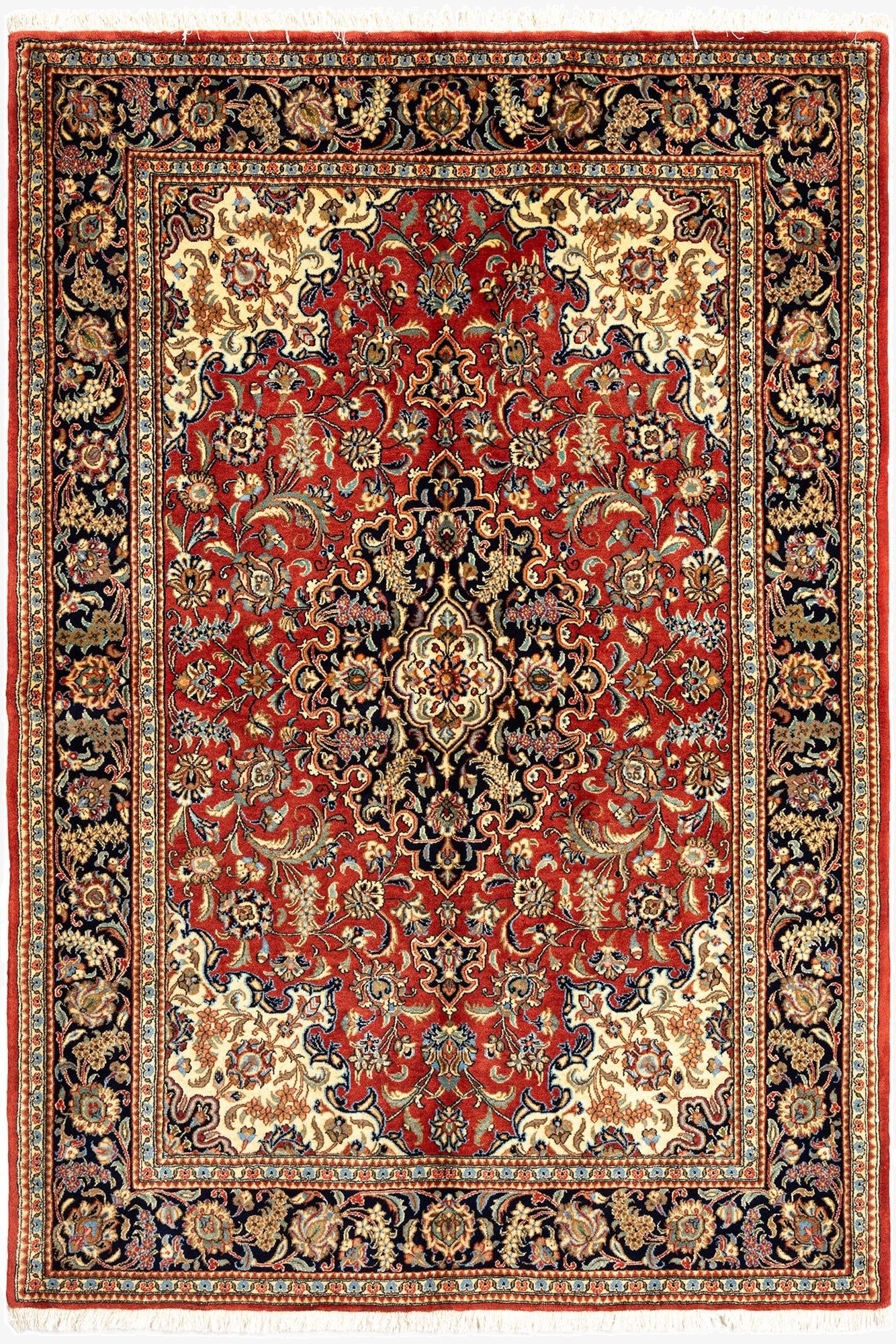  4' 8 x 6' 9  Hand Knotted Qom Persian Rug