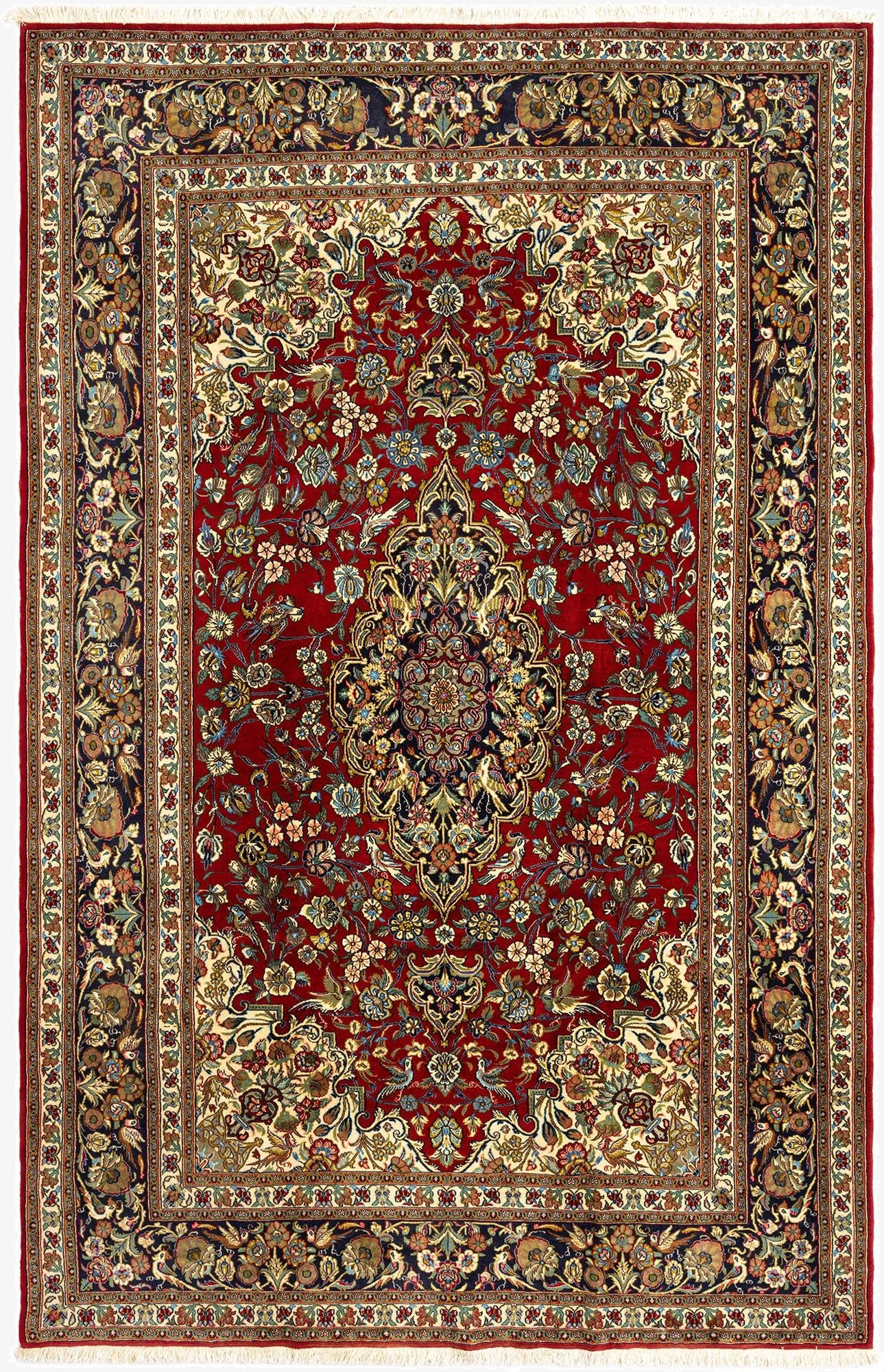  6' 7 x 10' 3  Hand Knotted Qom Persian Rug