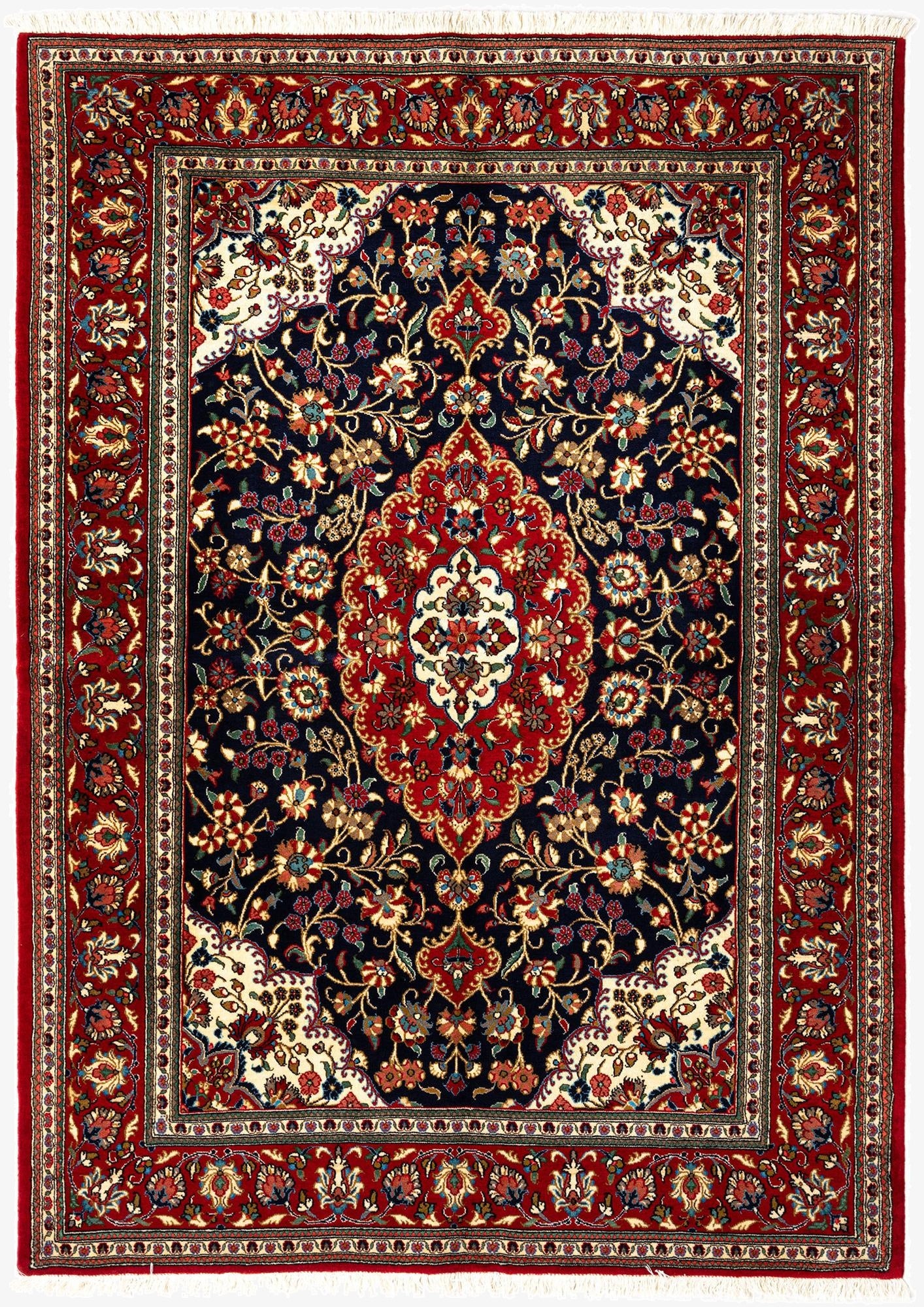  4' 8 x 6' 6  Hand Knotted Qom Persian Rug