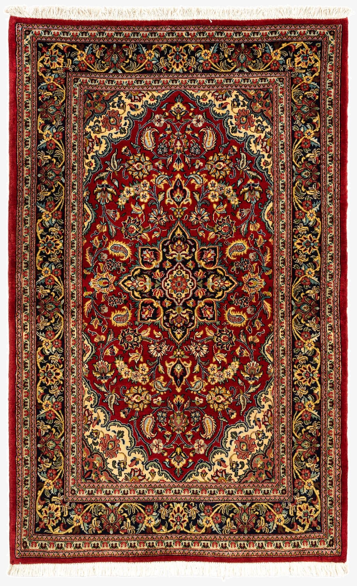  3' 3 x 5' 3  Hand Knotted Qom Persian Rug