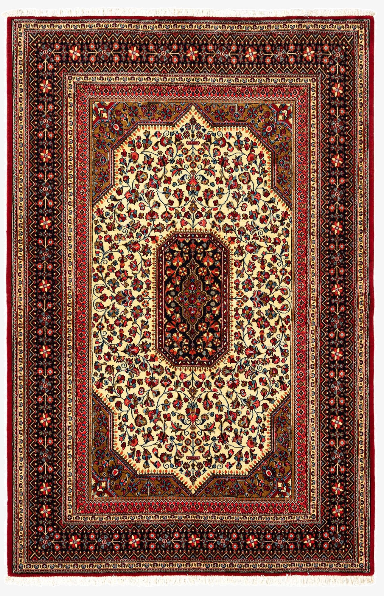  4' 7 x 6' 11  Hand Knotted Qom Persian Rug