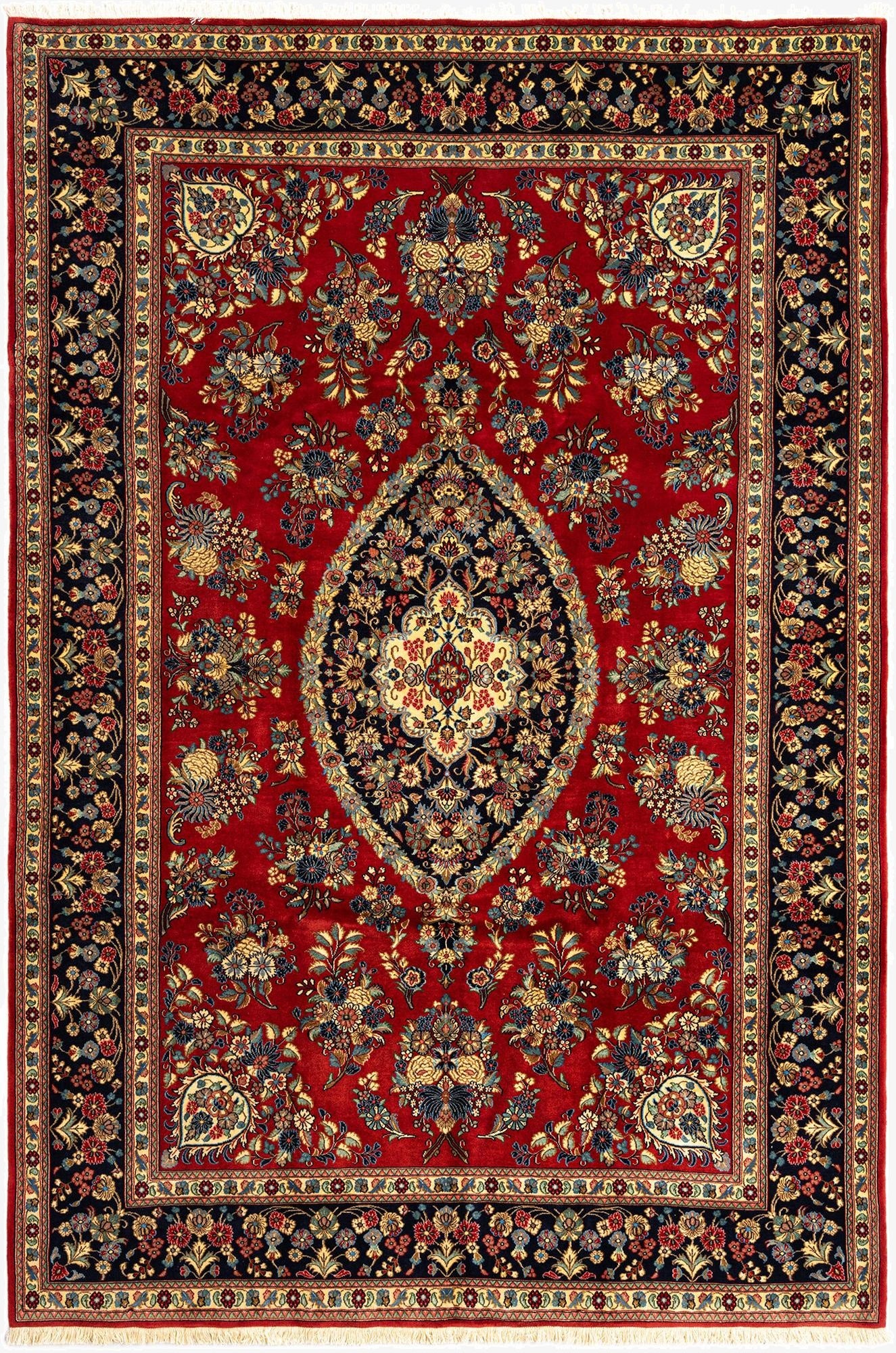  6' 8 x 9' 11  Hand Knotted Qom Persian Rug