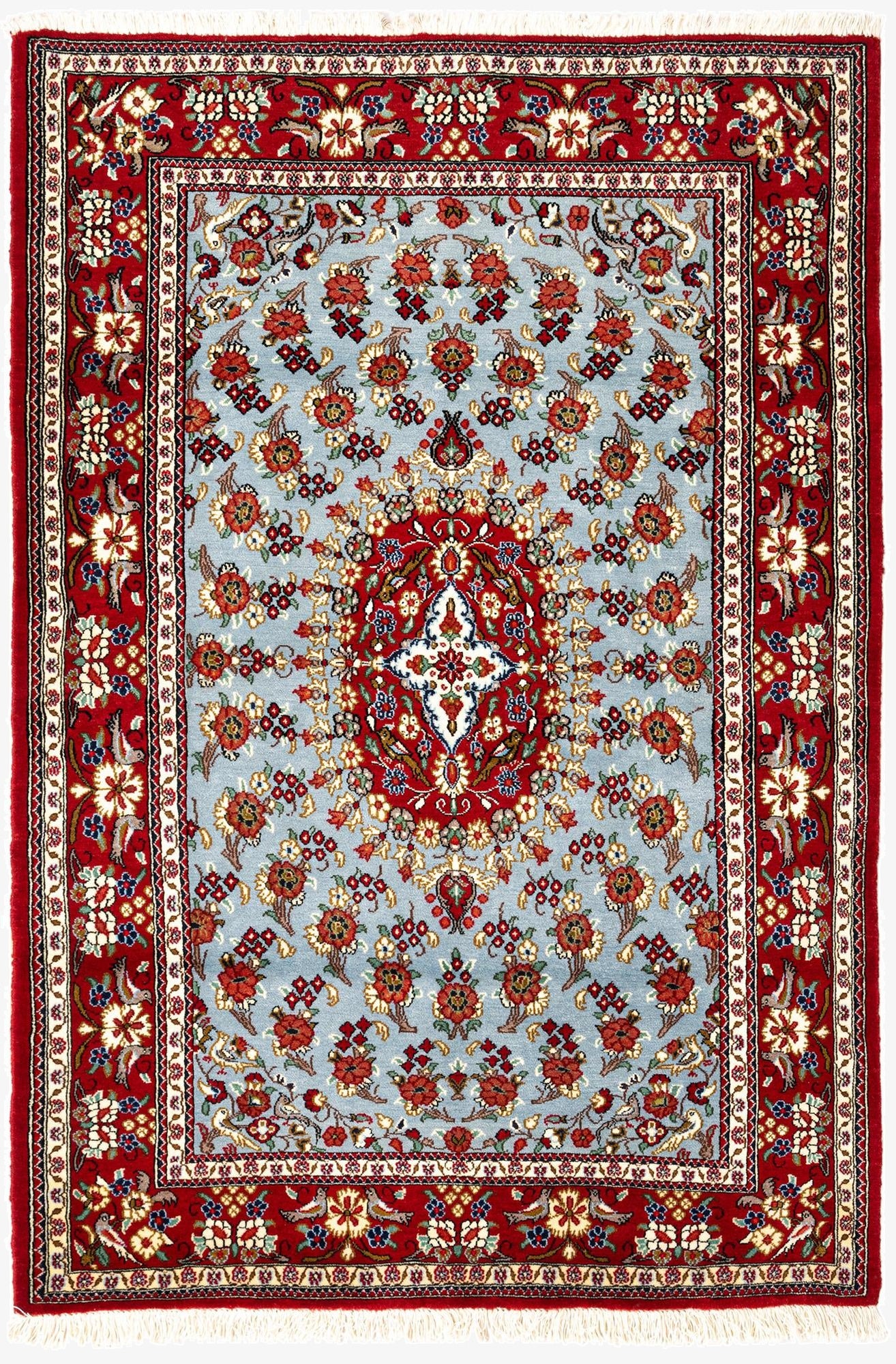  3' 6 x 5' 2  Hand Knotted Qom Persian Rug