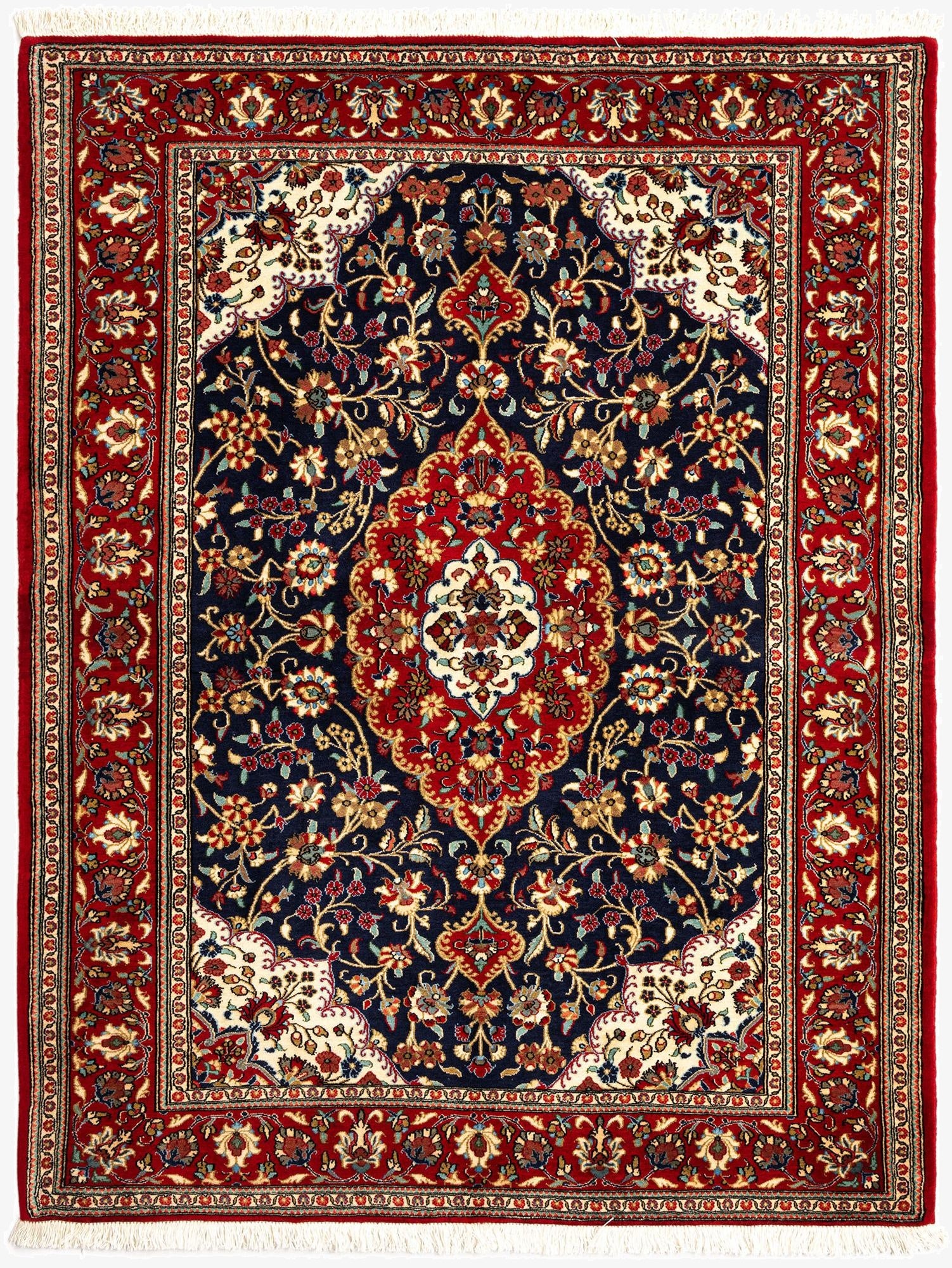  4' 11 x 6' 4  Hand Knotted Qom Persian Rug