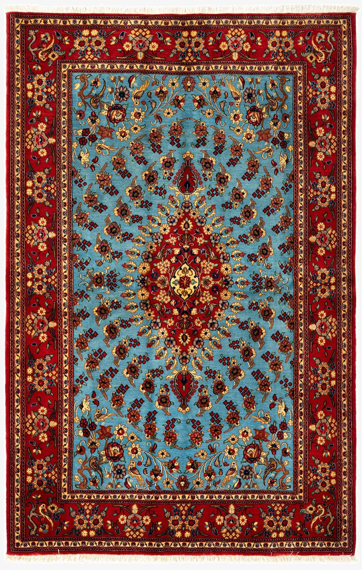  4' 8 x 7' 2  Hand Knotted Qom Persian Rug
