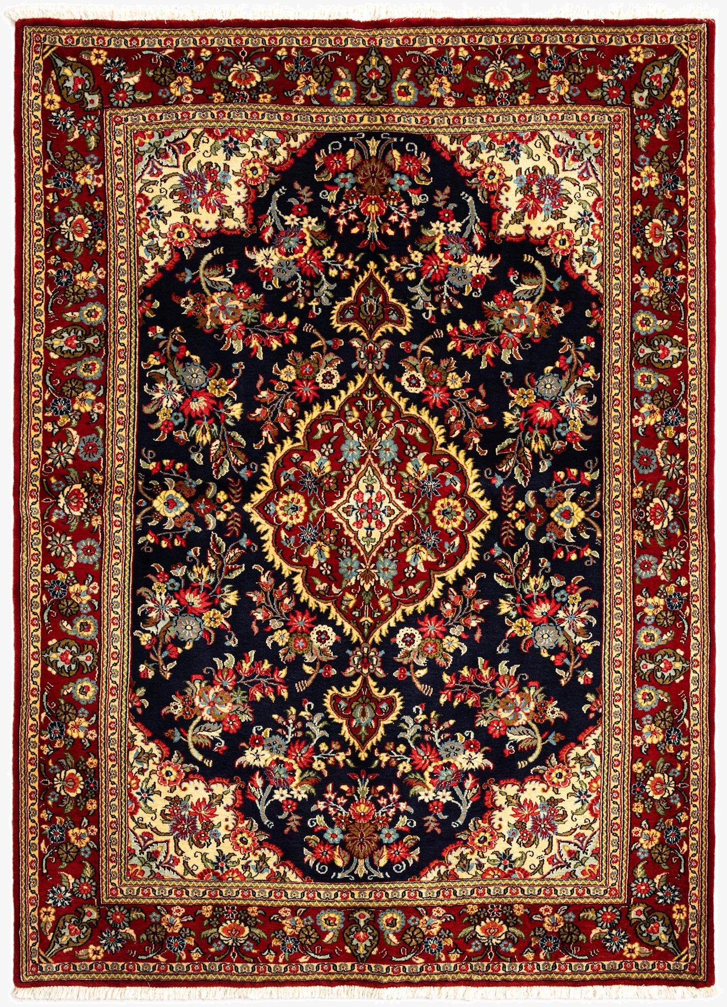  4' 8 x 6' 6  Hand Knotted Qom Persian Rug