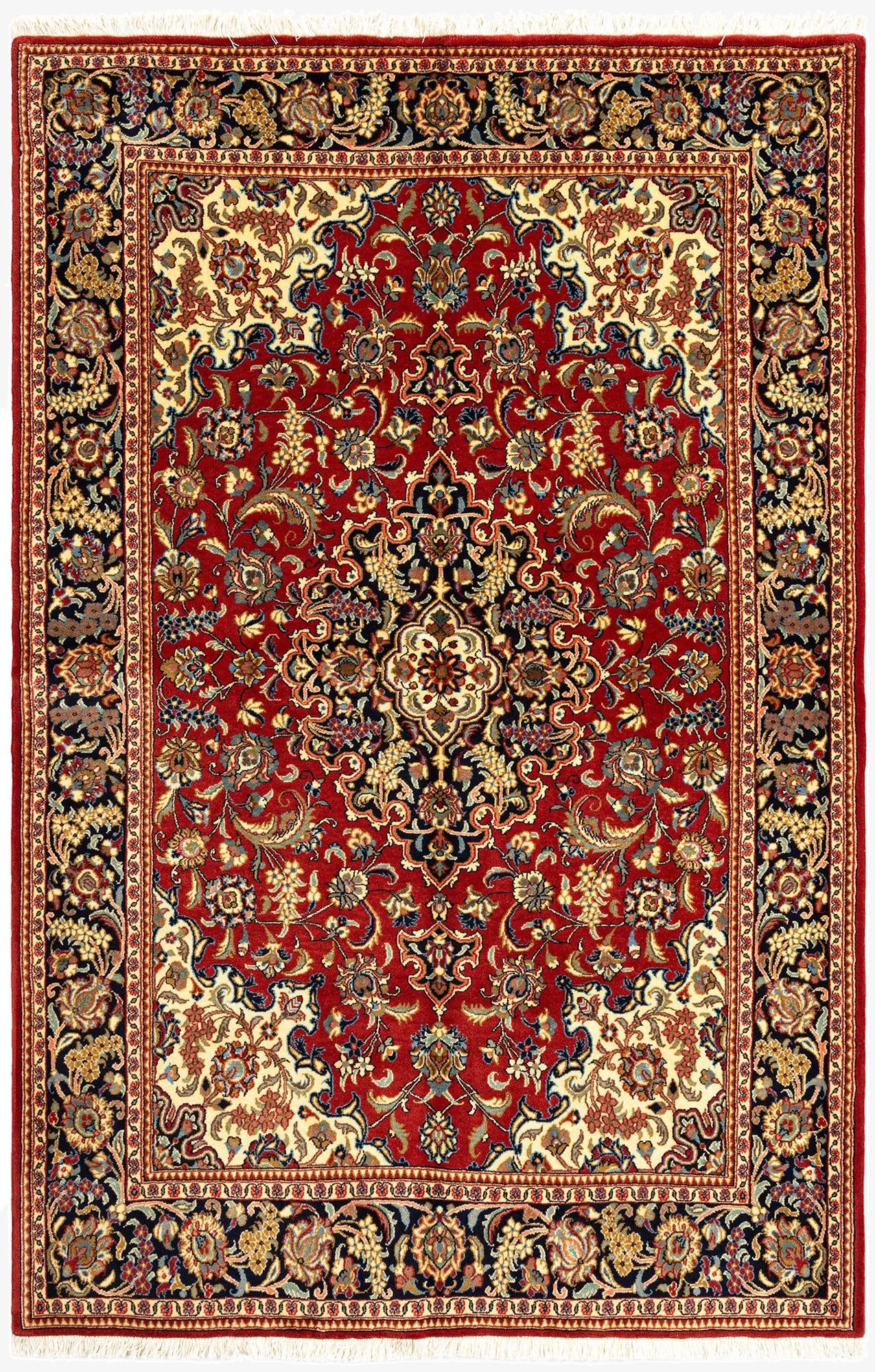  4' 8 x 7' 1  Hand Knotted Qom Persian Rug