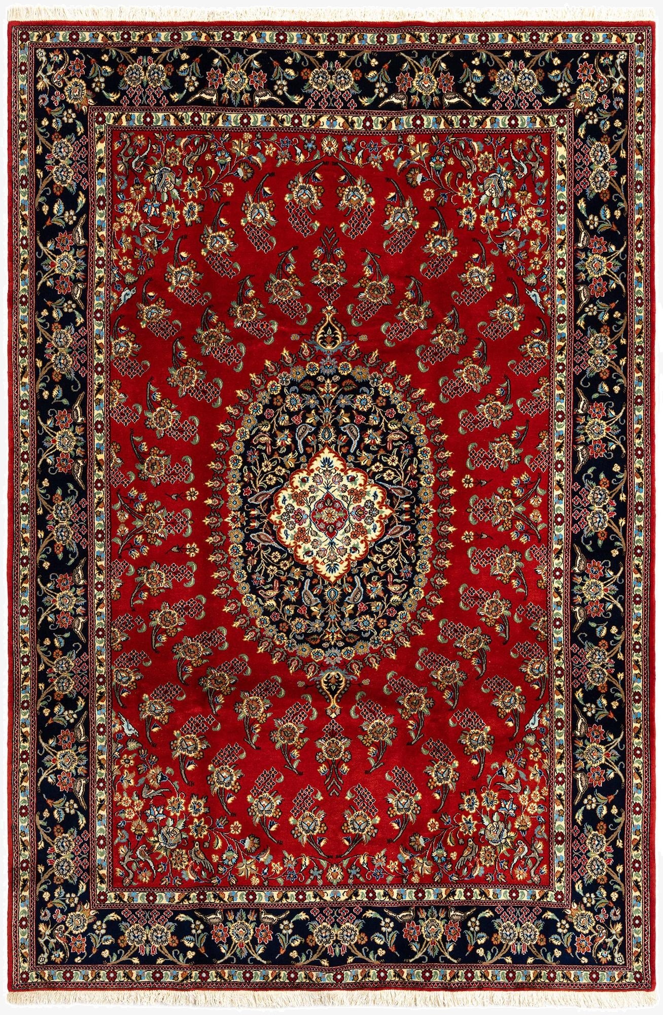  6' 8 x 9' 7  Hand Knotted Qom Persian Rug