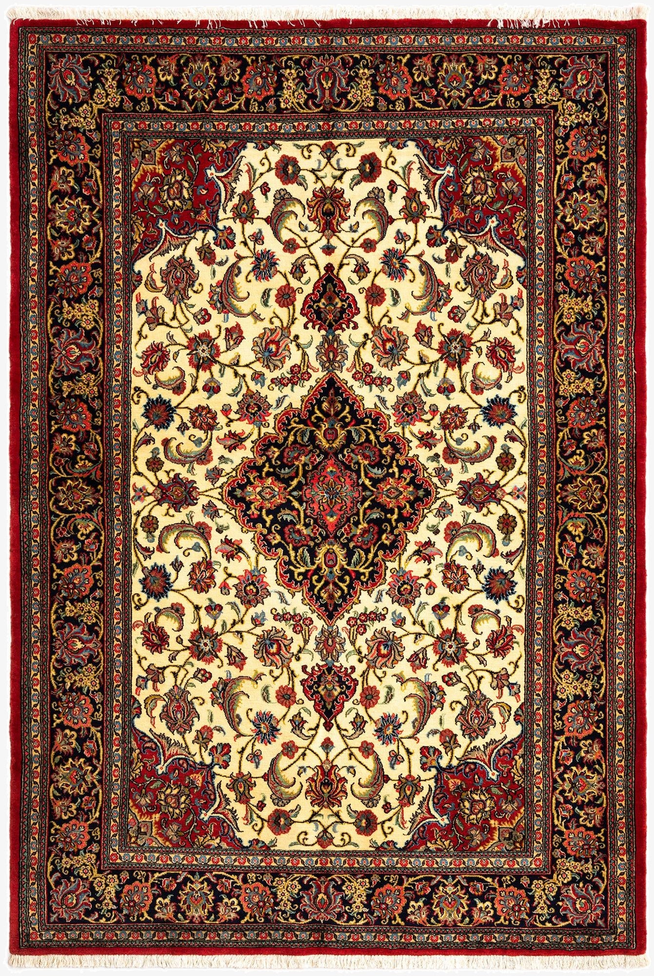  4' 8 x 6' 10  Hand Knotted Qom Persian Rug