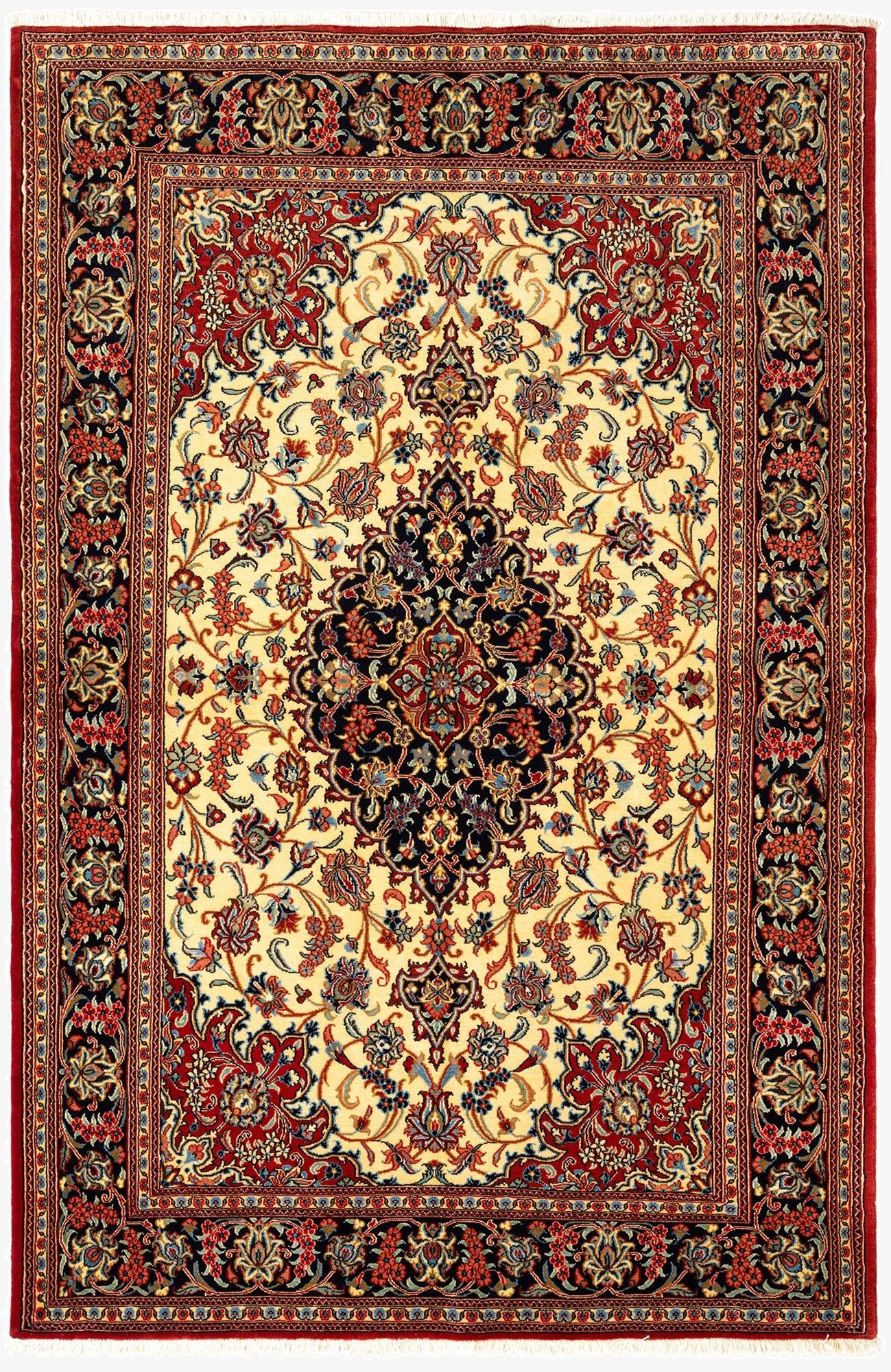  4' 8 x 6' 11  Hand Knotted Qom Persian Rug