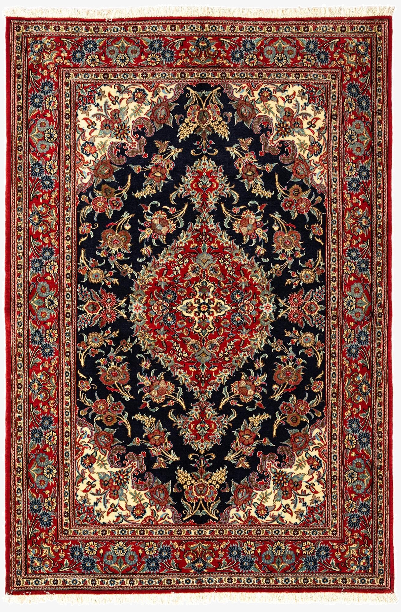  4' 6 x 6' 7  Hand Knotted Qom Persian Rug