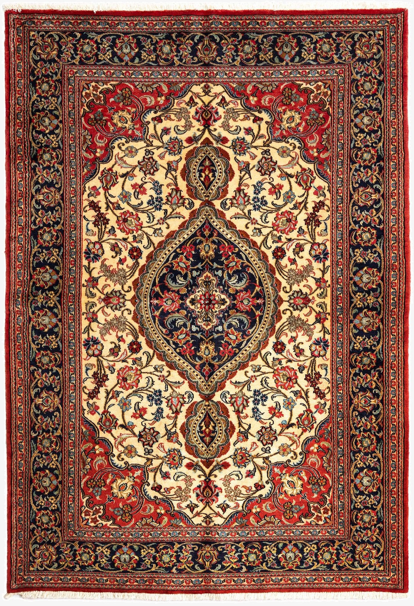  4' 8 x 6' 10  Hand Knotted Qom Persian Rug