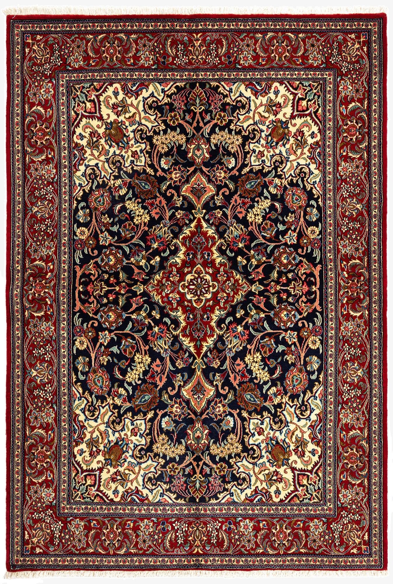  4' 9 x 6' 11  Hand Knotted Qom Persian Rug