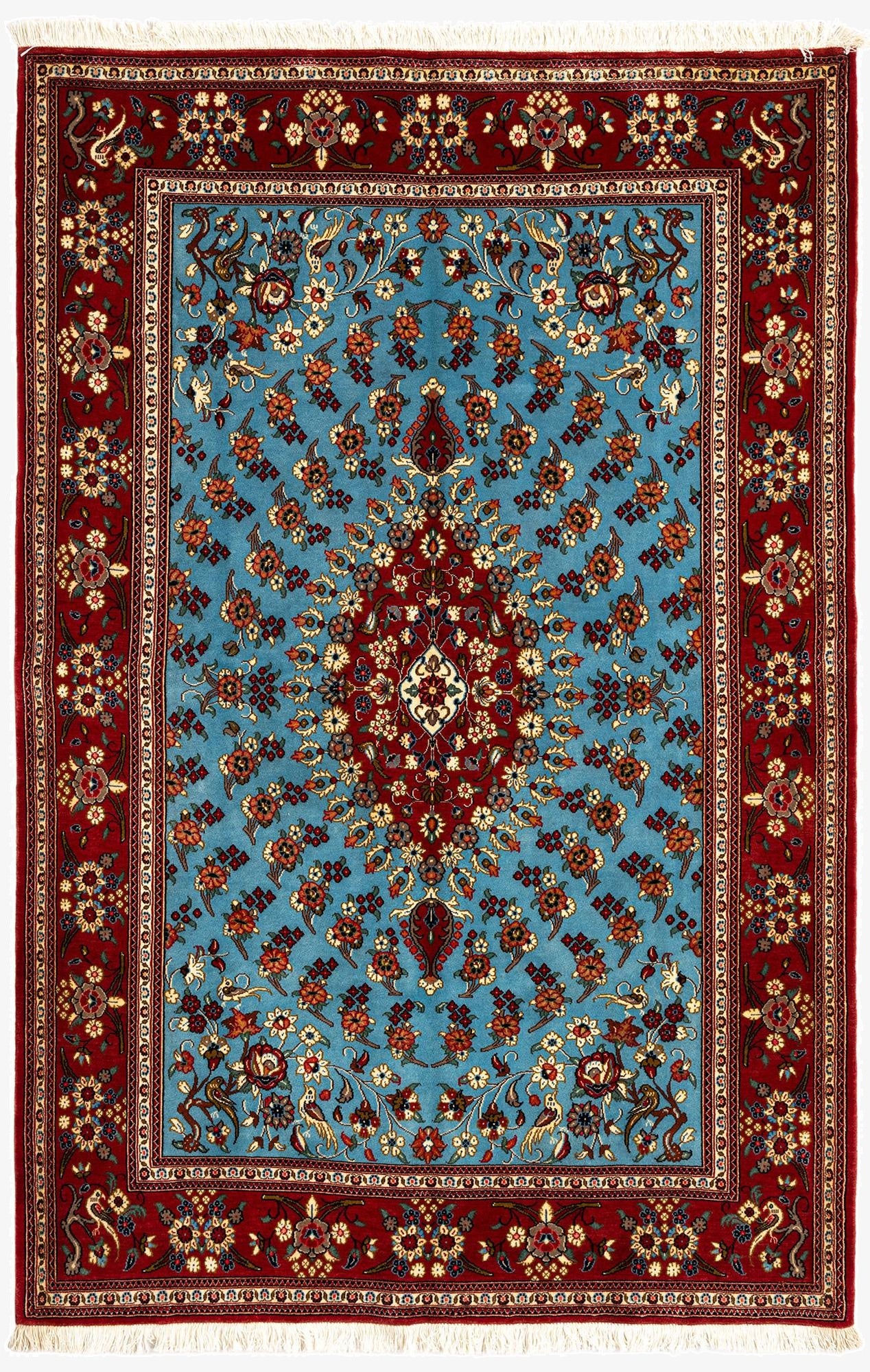  4' 8 x 7'  Hand Knotted Qom Persian Rug